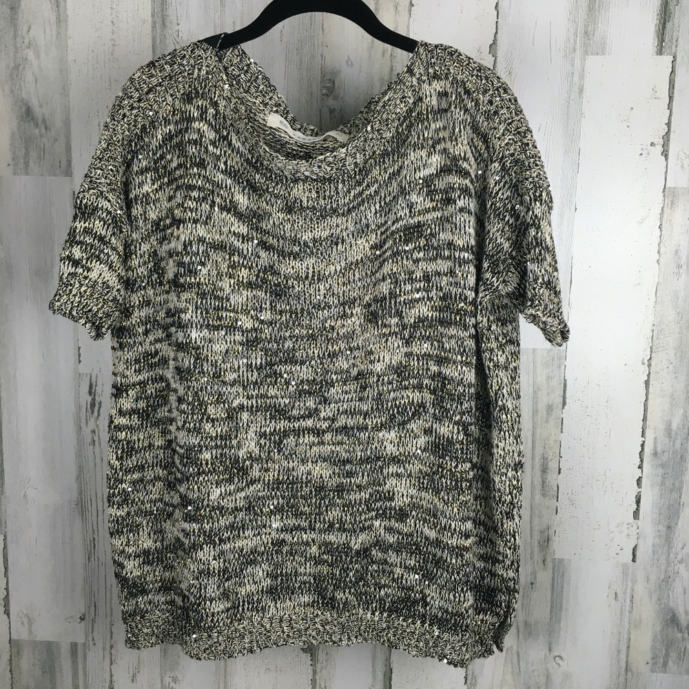 ZARA Knit Short Sleeve Sweater Sizes M blk/why/gld